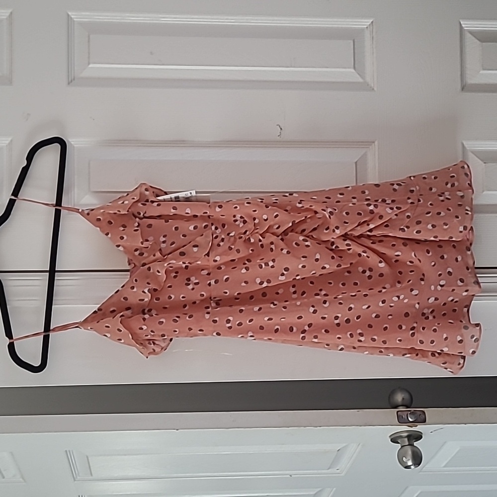 Cute summer dress.  Dusty Mauve with taupe and white spots.  All on Favor